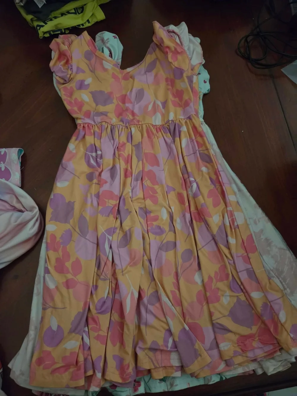 DotDot SmileFloral Ruffle Sleeve Dress - Pink & Yellow